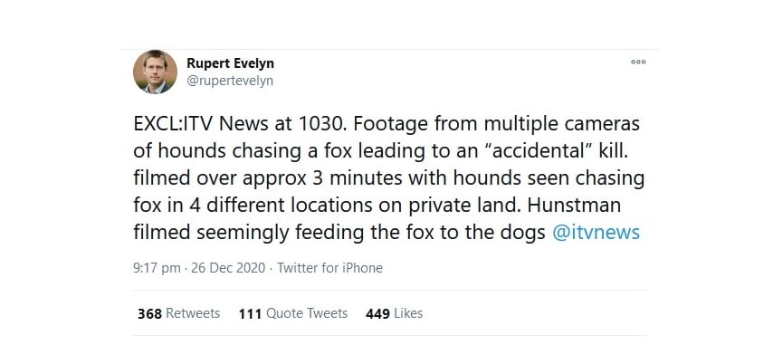 ITV News Rupert Evelyn Tweet Kimblewick Hunt